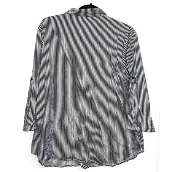 Eden & Olivia Black & White Striped Button-Up Shirt 2X Made In China - Picture 7 of 8